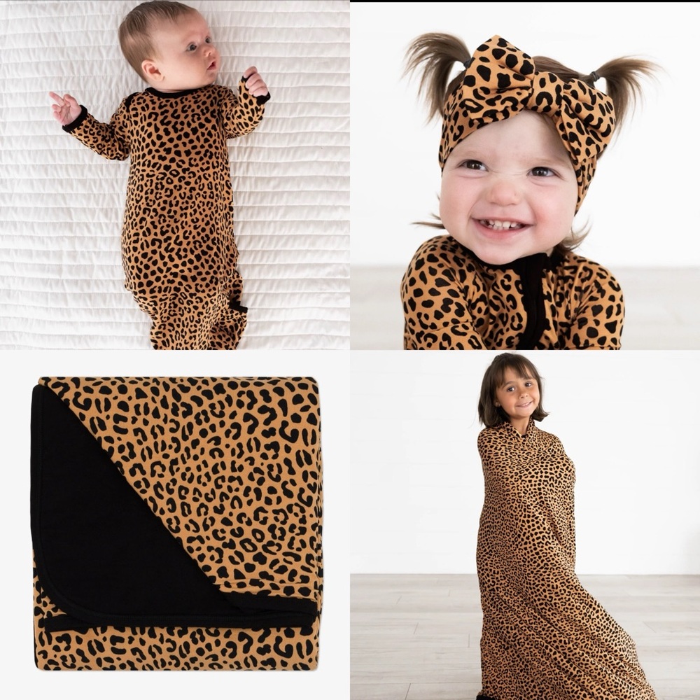 Little Sleepies Classic Leopard Large Cloud Blanket, headband and newborn gown